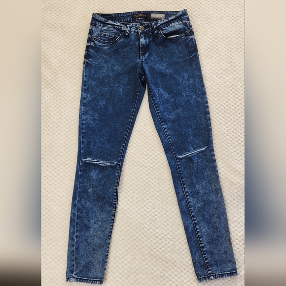 AERPOSTALE WOMENS JEGGINGS DISTRESSED ON KNEES SIZE 2 REGULAR STONE WASHED BLUE - Picture 2 of 16